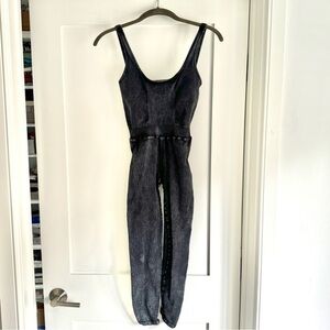 Free People Black Denim Bib Stretch Skinny Jumpsuit Overalls Size XS/S